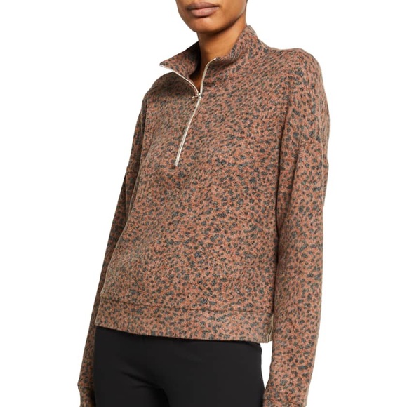 Monrow Mini Leopard Half Zip Sweatshirt - Picture 3 of 5